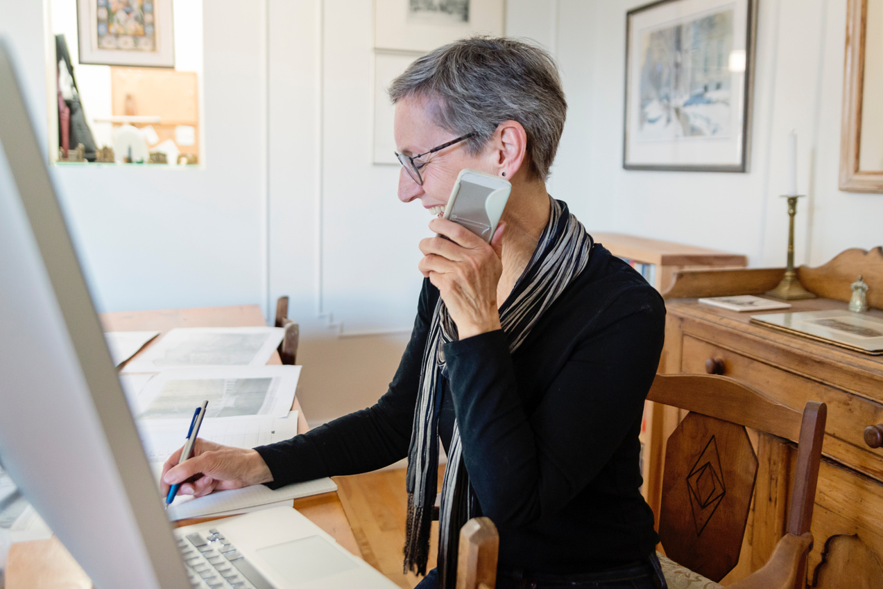 60+ home working professional architect and historian woman